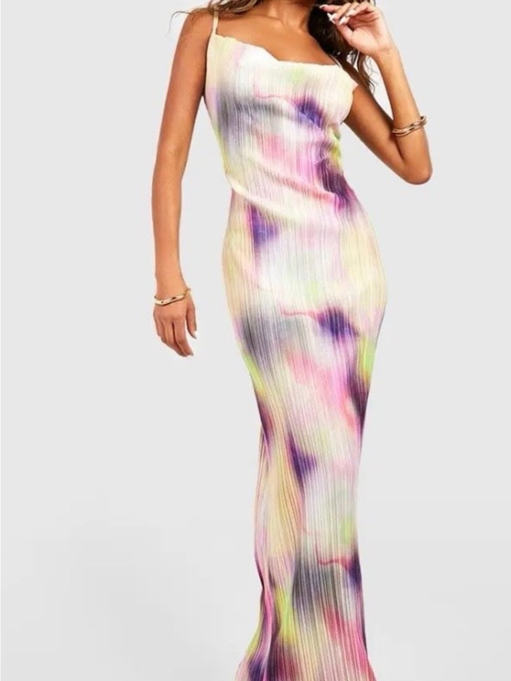 Boohoo Pastel Tie-Dye Ribbed Maxi Dress